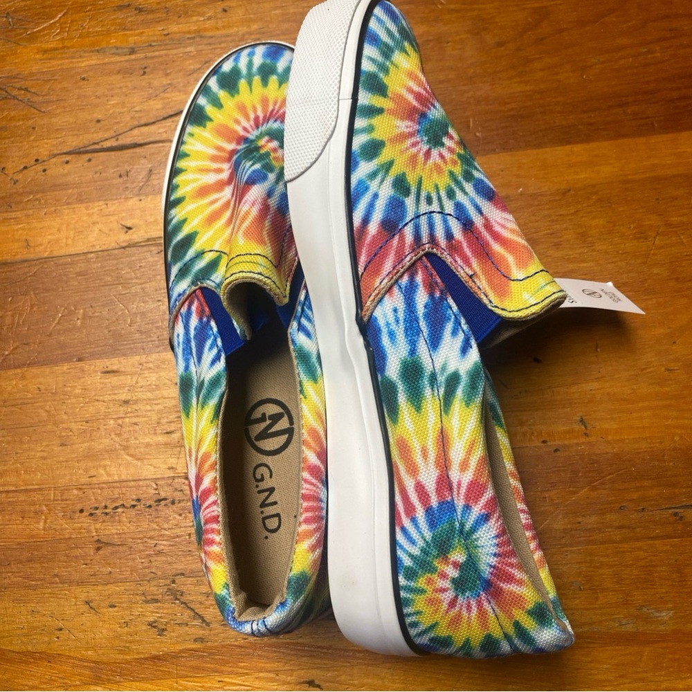 Red and Yellow Tie-Dye Slip-On Flats - Picture 2 of 3